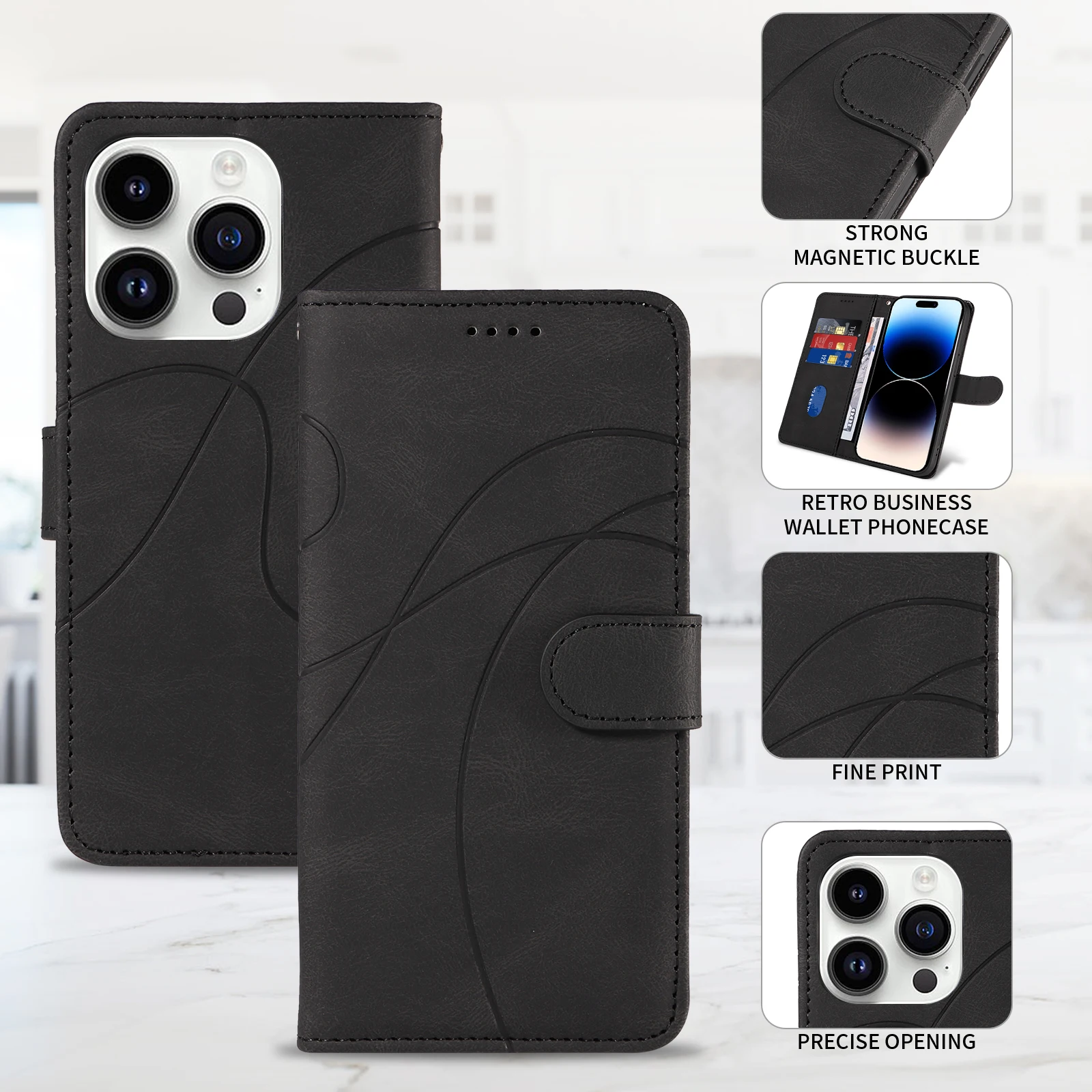 Housse Rabat Cuir Synthétique Pour Xiaomi 14 Pro 13T Pro 12T - Noir à Motifs - Neuf Sous Blister
