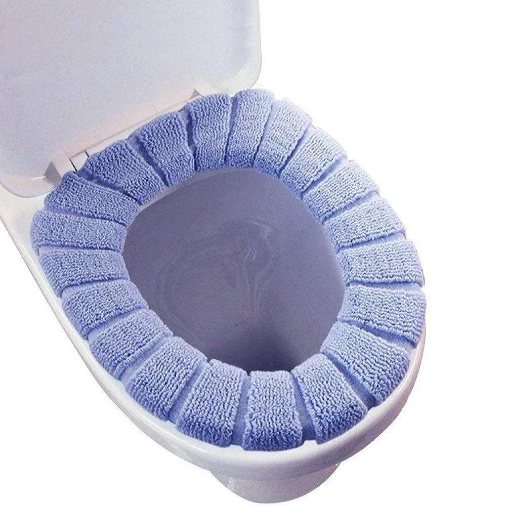 Winter Warm Toilet Seat Cover Washable Bathroom Toilet Pad Cushion With Handle Thicker Soft Mat Knitting Warmer Closestool Mat
