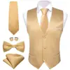 Luxury Vest for Men Gold Solid Silk Satin Waistcoat Bowtie Tie Set Sleeveless Jacket Wedding Formal Male Gilet Suit Barry Wang 1