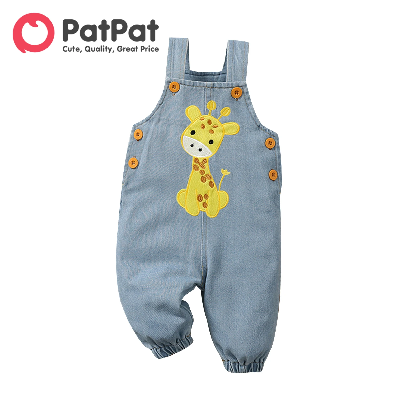 

PatPat Baby Boy Girl Clothes 95% Cotton Cartoon Giraffe Embroidered Denim Overalls