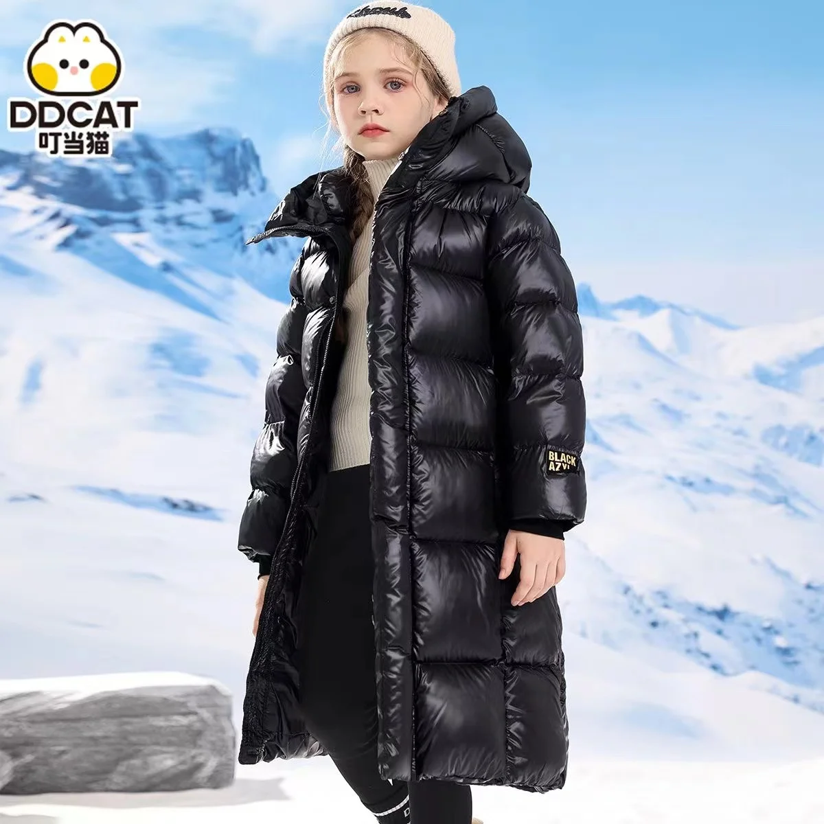 New Black Gold Down Cotton Jacket for Children Extended Thick Winter Cotton Jacket for Boys and Girls Thick Coat
