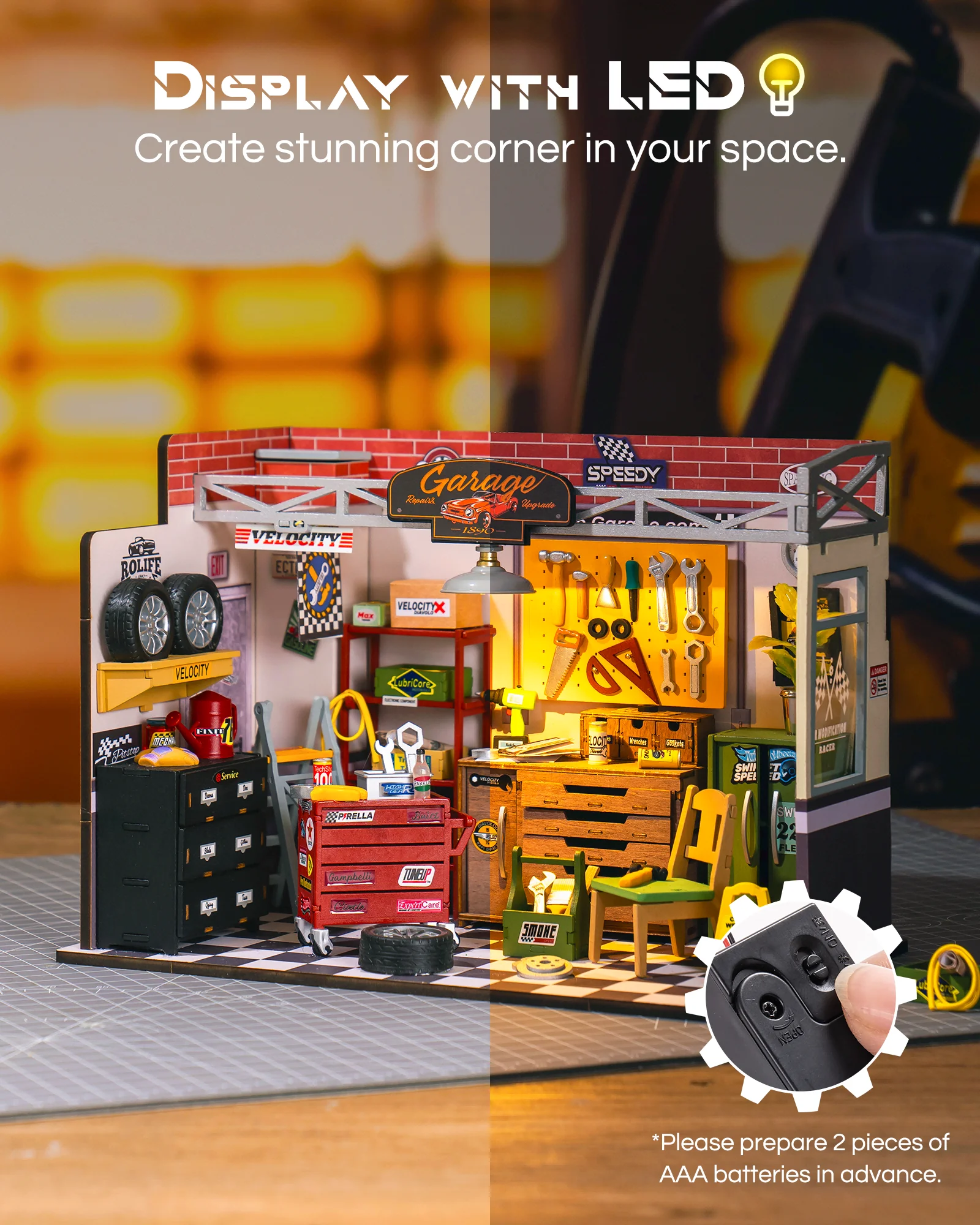 Robotime DIY Miniature House Kit Mini Dollhouse Garage Workshop Tiny House Making Kit with LED Light Decorative for Children 4