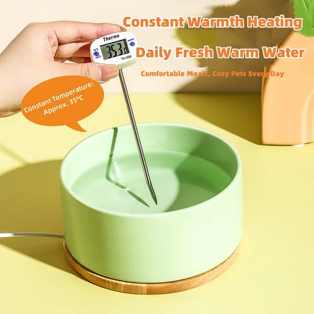 Winter Heated Cat Bowl Ceramic Pet Water Dispenser with Constant Temperature for Cats & Dogs Constant 35°C Pet Water Bowl Winter