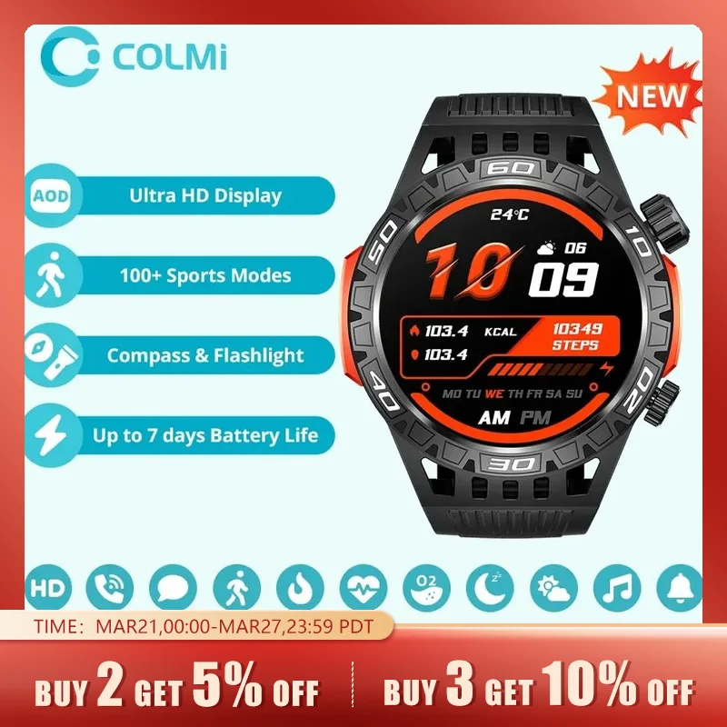 Colmi V71 1.46 ''Hd Display Smart Watch Men Bussola Torcia 100 Modalità Sportive Grado Militare Tenacità Sos Outdoor Smartwatch