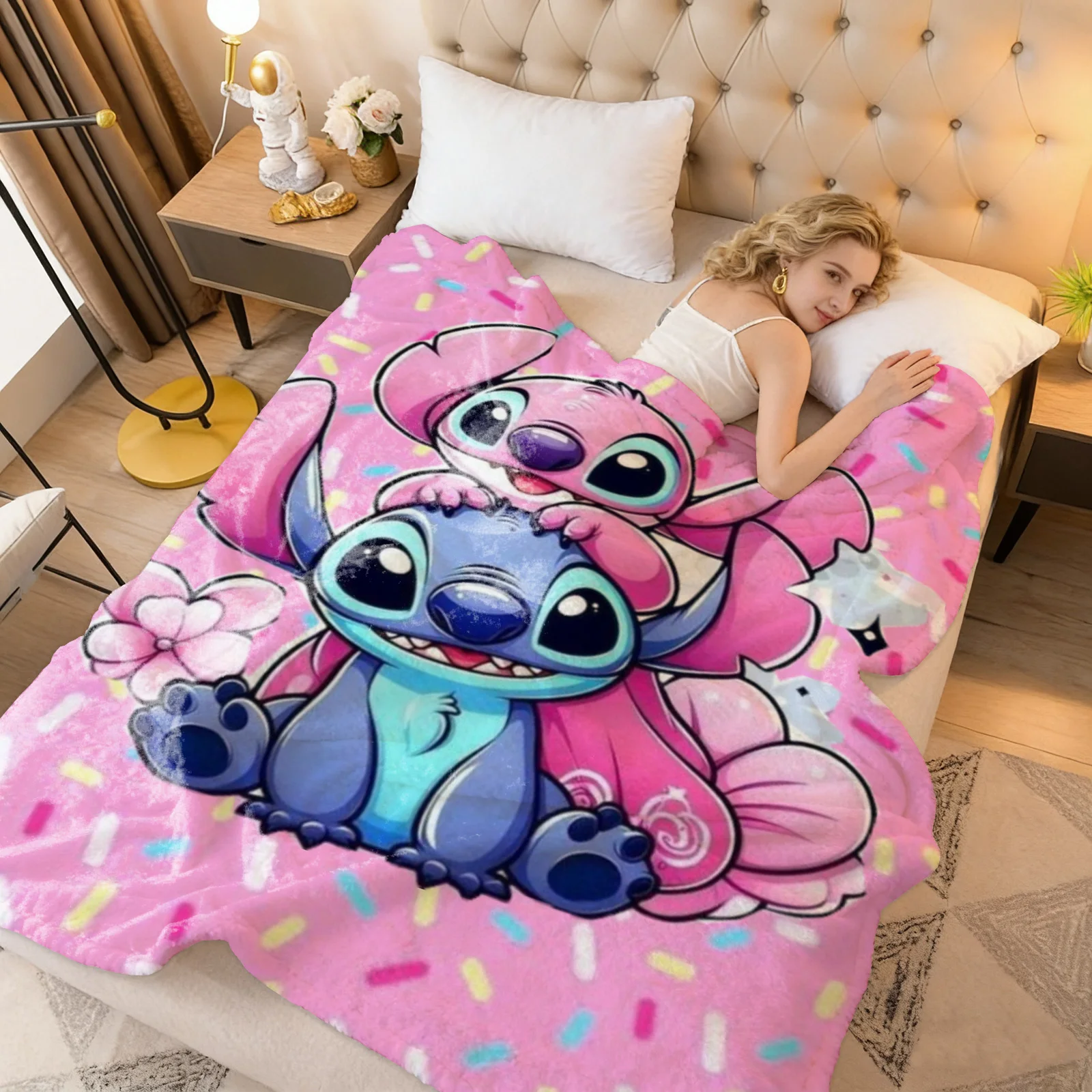 Couverture Stitch & Angel Rose Douce - Lilo & Stitch