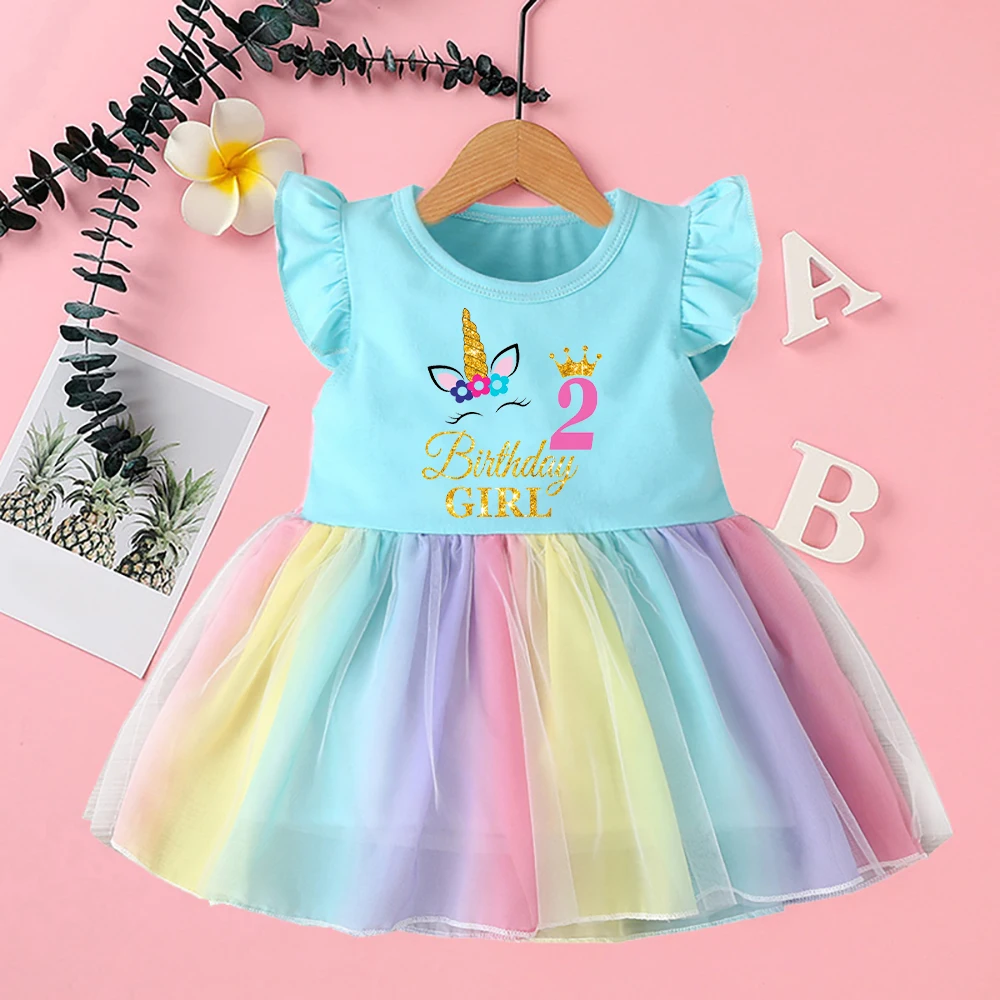 BabyGirlDressCuteGildingUnicornPrintGirlClothesGirlsBirthday