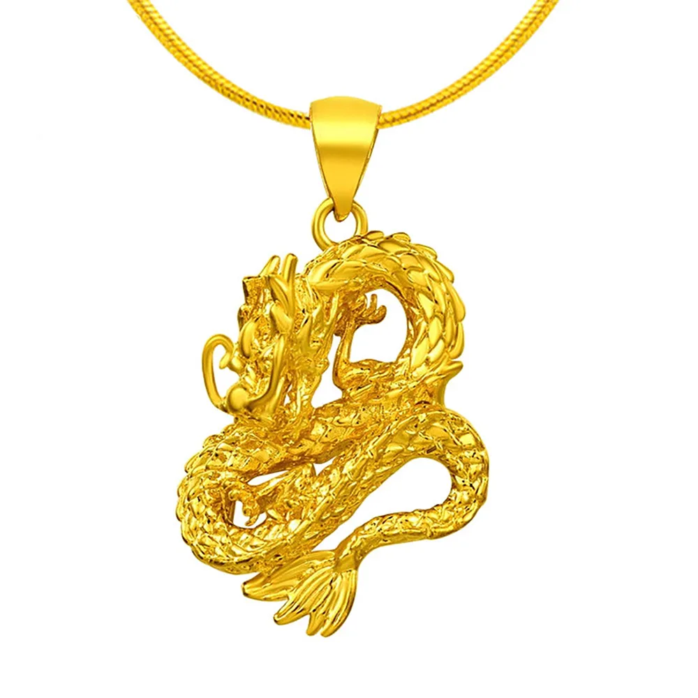 

14K Genuine Gold Color Dragon Pendant Necklace for Men Women Jewelry Fashion Necklace Random Chain Not Fade Jewelry Gifts