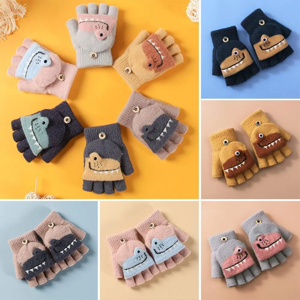 Baby Boys Girls Plush Soft Thick Warm Knitted Mittens Cute Kids Gloves For 5-12 Years Old