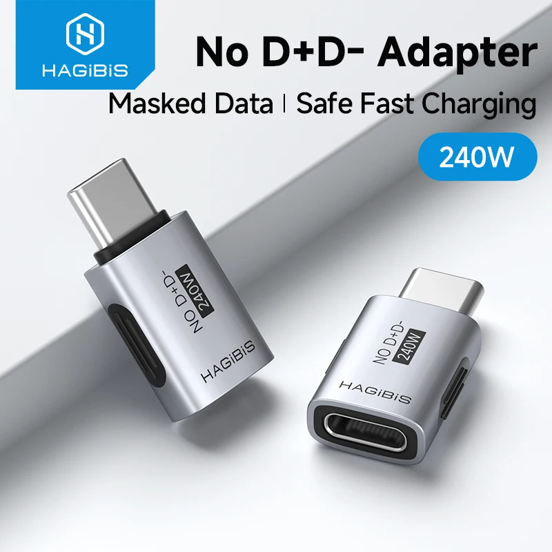 하기비스 USB C 어댑터 D+ D- 핀 어댑터 없음 240W 고속 충전 남성-여성..