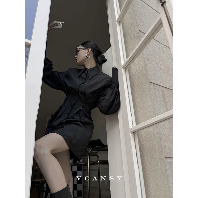 MEXZT Y2K Black Shirts Women Gothic Harajuku Zipper Long
