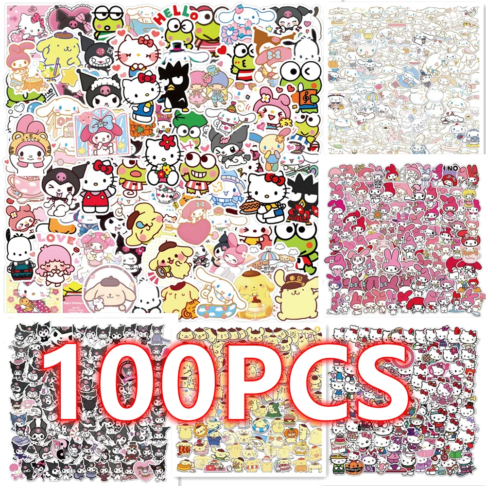 Cartoon Stickers 100PCS Stickers Cute Cinnamoroll Kuromi My Melody For Laptop Phone Case Girls Sanrio Anime