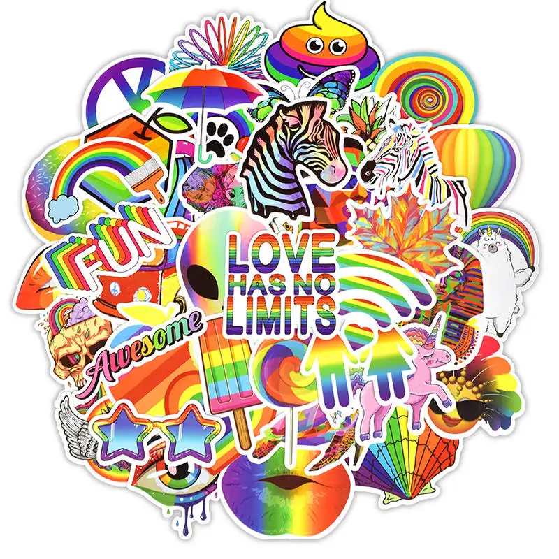 Rainbow Stickers for Adults Teens Pride Stickers for Water Bottles Pride Stickers for Laptop Tablet Car Waterproof Sticker 50Pcs