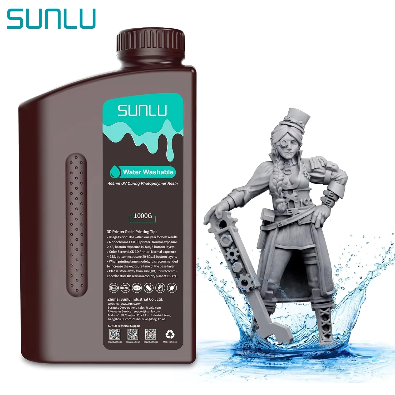 SUNLU Water Washable 3D Printing Resin 405 Low Odor High Precision Fast Curing for LCD 3D Printer Photopolymer Standard Resin