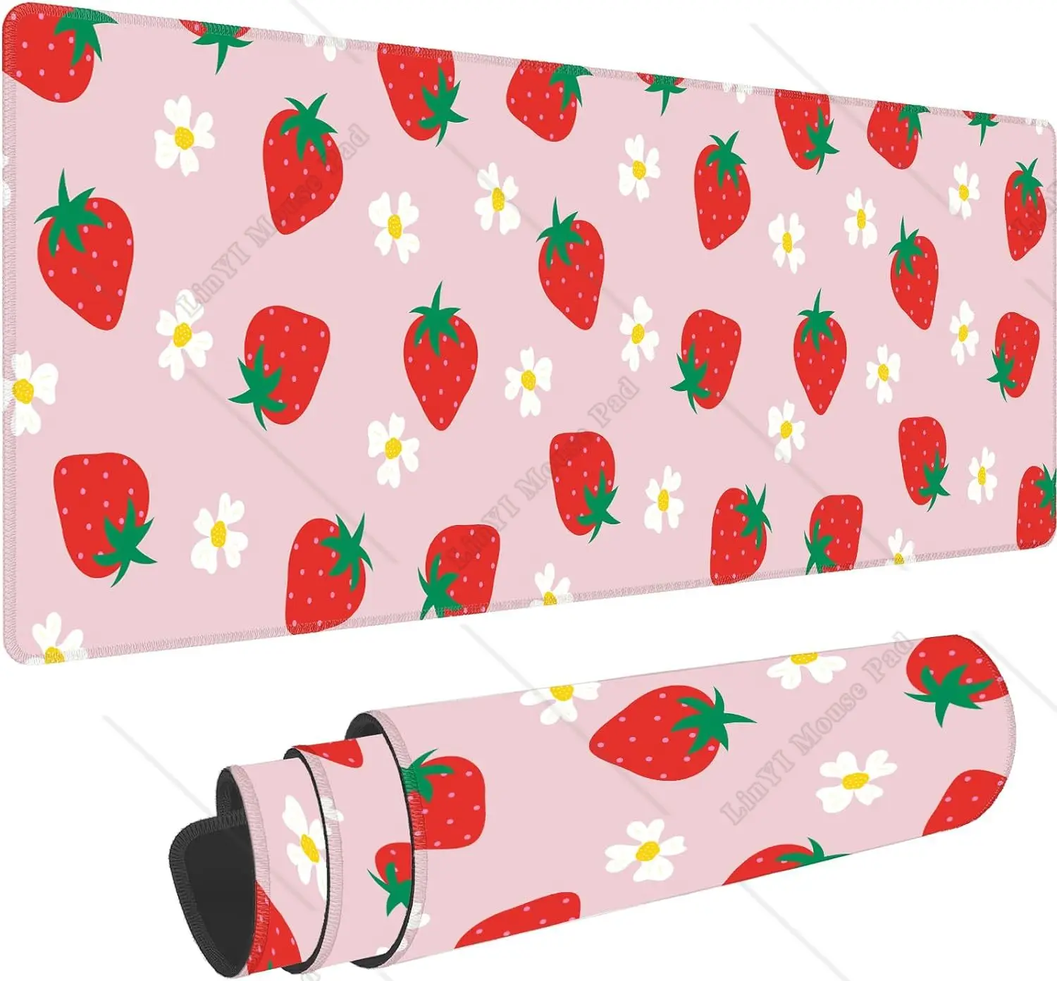 

Cute Strawberry Gaming Mouse Pad XL Kawaii Pink Large Mouse Pad Non-Slip Rubber Base with Stitched Edges for Women Office Decor