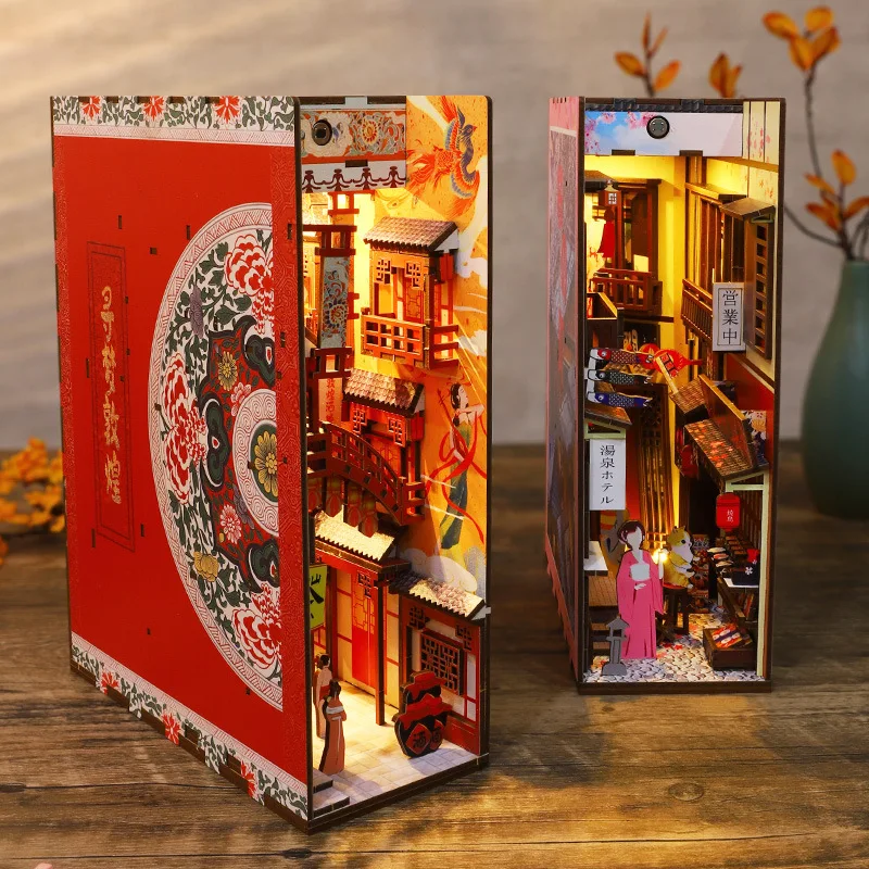 China Town Book Nook Book Shelf Insert Bookcase With Light Model Building  Kit 