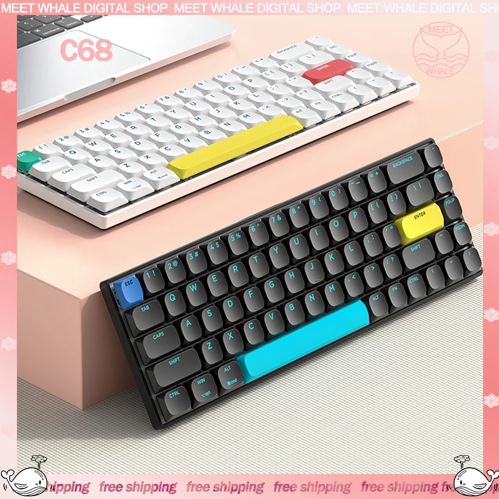 

Xinmeng C68 Gamer Mechanical Keyboard 3 Mode 2.4G Wireless Bluetooth Technology Keyboard Rgb Backlit Hot Swap Office Keyboards