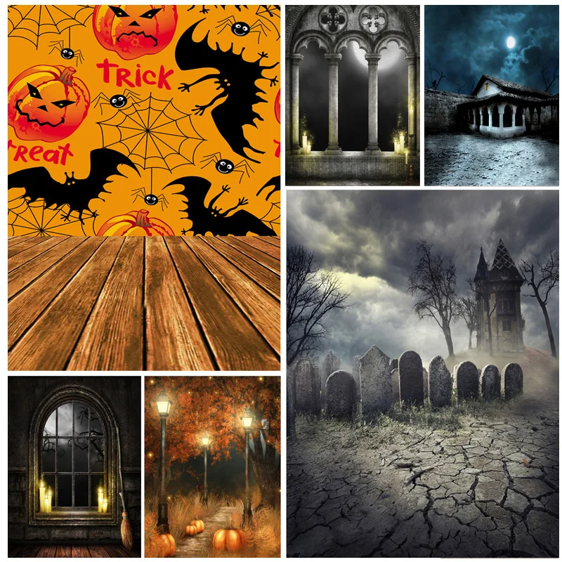 

Halloween Backdrop Pumpkin Lantern Castle Forest Moon Tombstone Baby Photography Background For Photo Studio Props 21819 NG-07