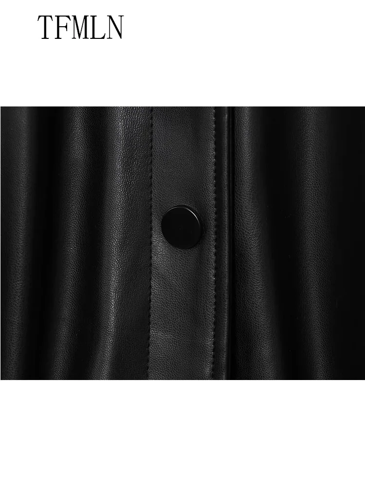 Casual Chic Faux Leather Bomber Jacket For Women 2025 New Retro Single Breasted Long Sleeve Cropped Coat Fashion 2025 Autumn