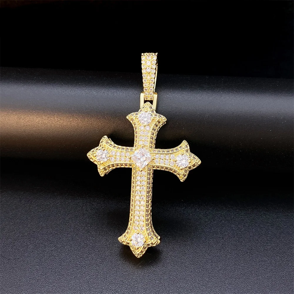 

Hip Hop Iced Out Cubic Zirconia Cross Pendant Women Men Ins Jewelry Plated 16k Gold Religious Necklace Pendant Gift Wholesale