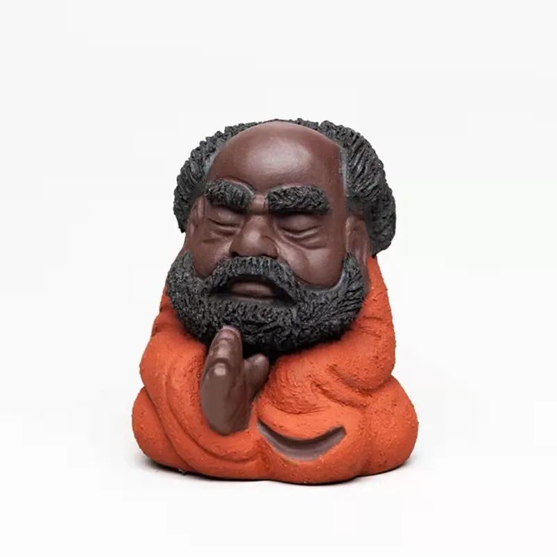 수제 자주색 점토 차 장식품 선인 다루마 탁상 장식 다도 필수품 빈티지 스타일 홈 데코