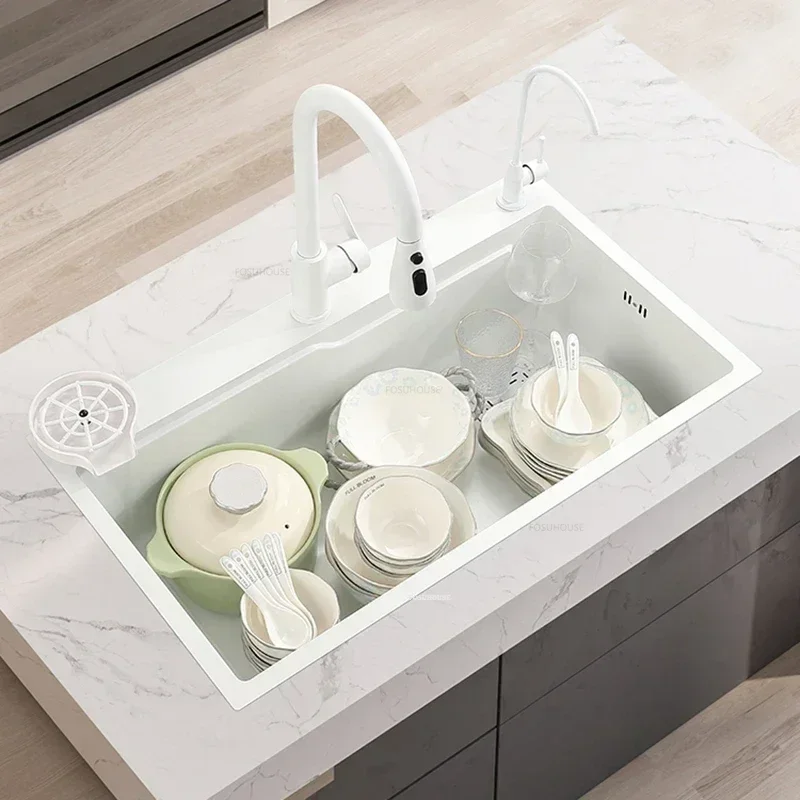 Stainless Steel White Kitchen Sinks Luxury Raindance Waterfall Nano Large Single-slot Dishwashing Basin Home Kitchen Accessories