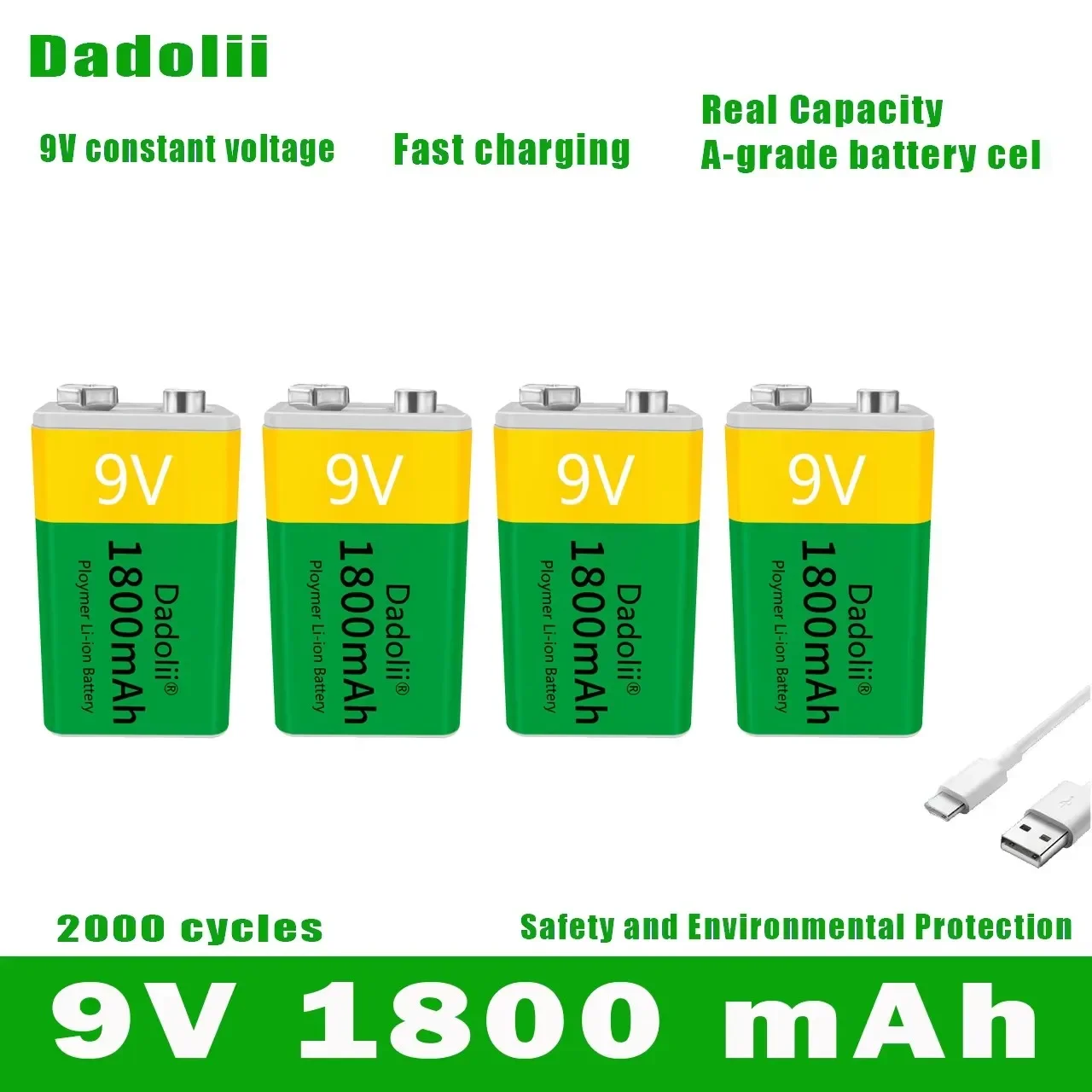 9V 1800mAh li-ion Rechargeable Lithium Batteries Micro USB for Multimeter Microphone Toy Remote Control KTV use rechargeable lithium batteries
