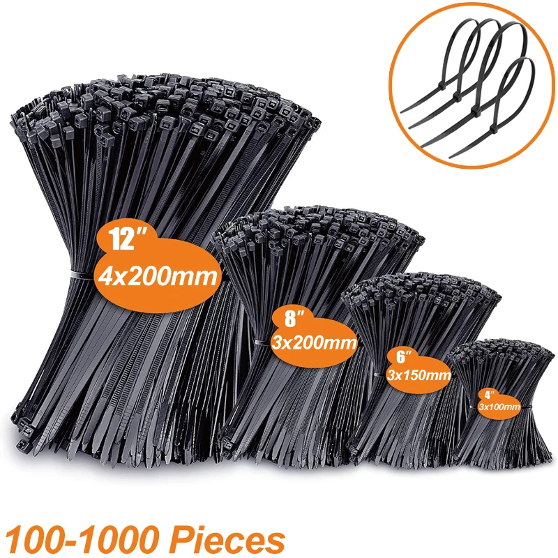 สายรัดเคเบิลไนลอนแบบล็อคอัตโนมัติ ปรับขนาดได้ 100-1000 ชิ้น สำหรับใช้ในบ้านและสำนักงาน 1