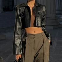 Xeemilo Autumn Faux Leather Short Jacket Y2K Turn-down Collar Fashion Botton Decoration PU Coat 2022 Grunge Street Casual Coats 2