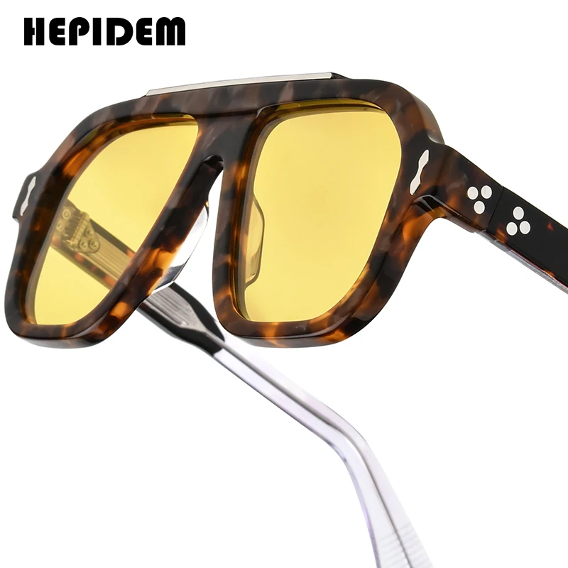 HEPIDEM Polarisierte Sonnenbrille aus Acetat, Herren, japanische Handarbeit, Marken-Designer, übergroß, dick, quadratische Sonnenbrille, Damen OC