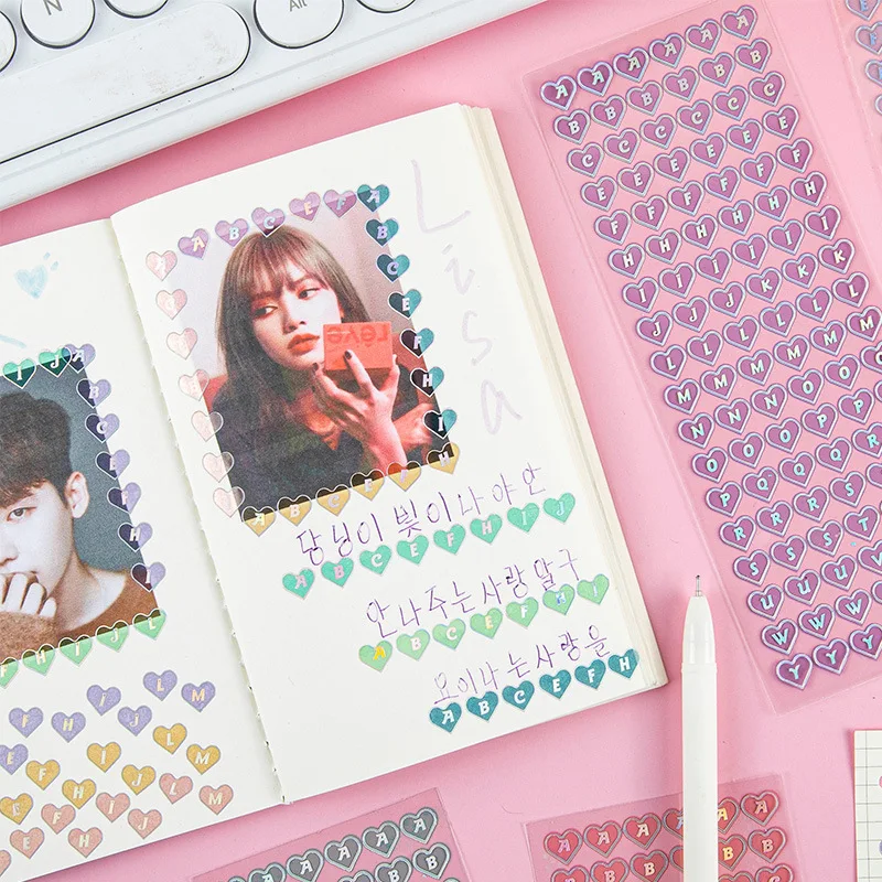 5Pcs 26 English Alphabet Planner Stickers Waterproof Colorful Cute Love Heart DIY PVC Letter Sticker For Kids Girl