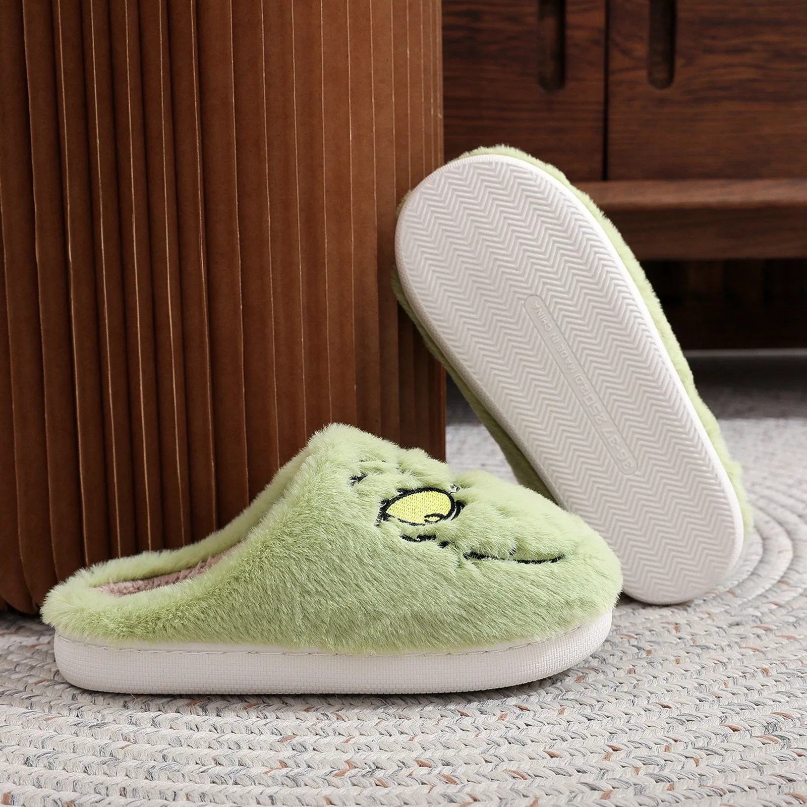 Christmas Plush Slippers Women Winter Warm Cute Home Green Haired Monster Slippers Funny Non Slip Cotten Shoes New Year Gift 3