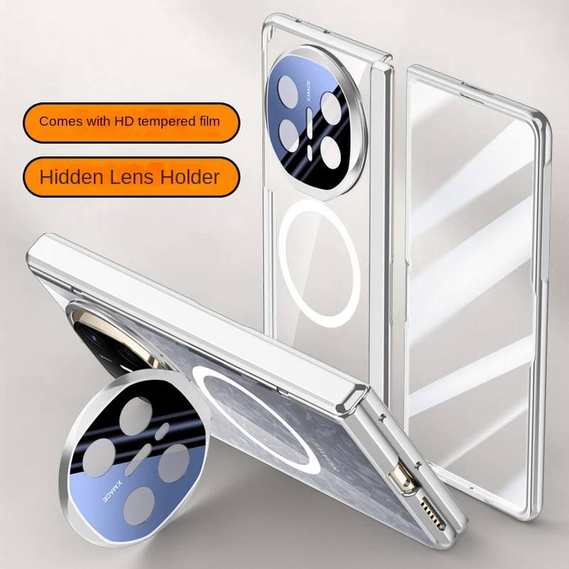 Magsafe Transparent Privacy Tempered Glass Case with Spring Hinged Holder