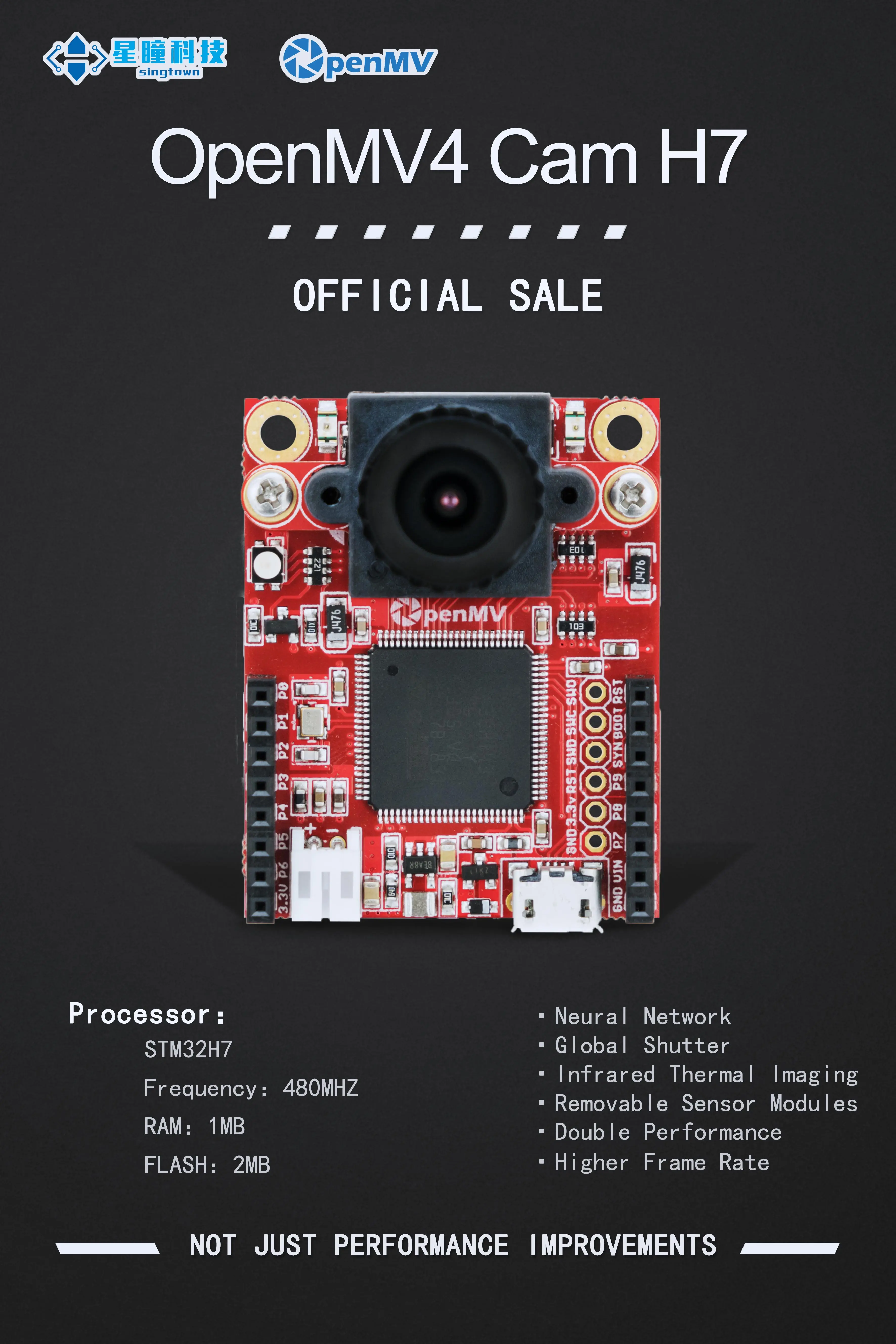SingTown CAM H7 Plus – Cámara Genuina 5MP Para Visión Artificial – OpenMV4 H7 Plus Con STM32H743 – Procesamiento De Imágenes Con Machine Learning – Robótica Educativa