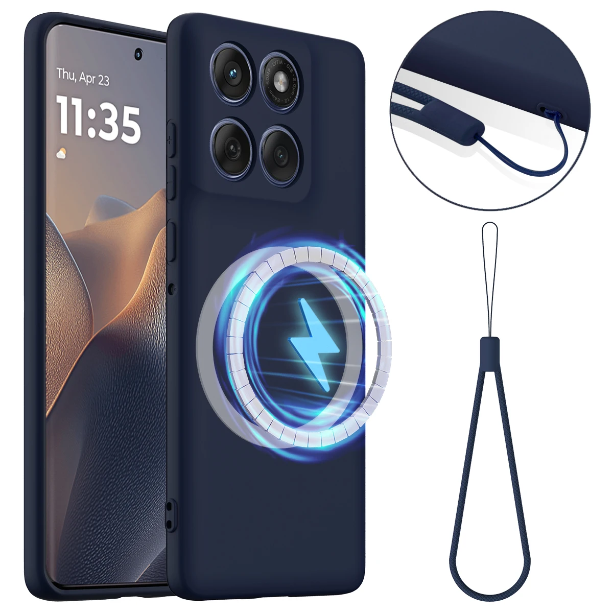 Enhanced Liquid Silicone Magnetic Case with Skin-Feel Lanyard and Soft Anti-Fall Protection