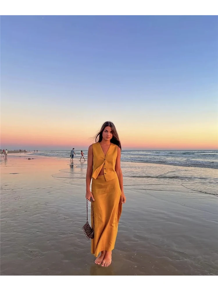 

Girls 2023 Casual Back Zipper A-Line Y2k Long Yellow Skirts Womens Autumn High Waist Streetwear Fashion Skirt Fladas Femme