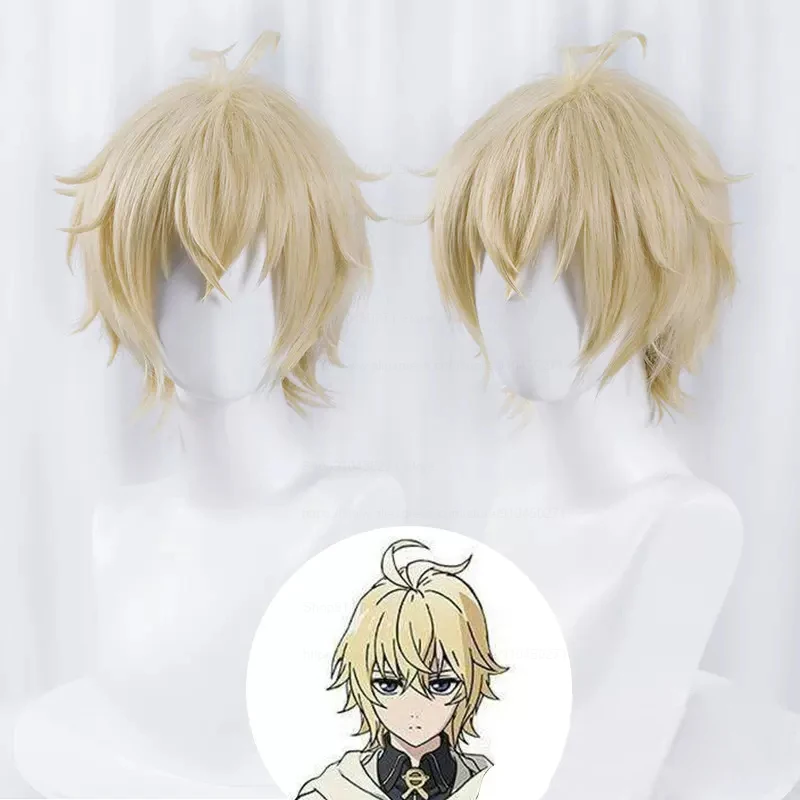 

Mikaela Hyakuya Cosplay Wig Seraph Of The End Cosplay Short Light Blond Fluffy Heat Resistant Synthetic Hair Anime Wigs +Wig Cap