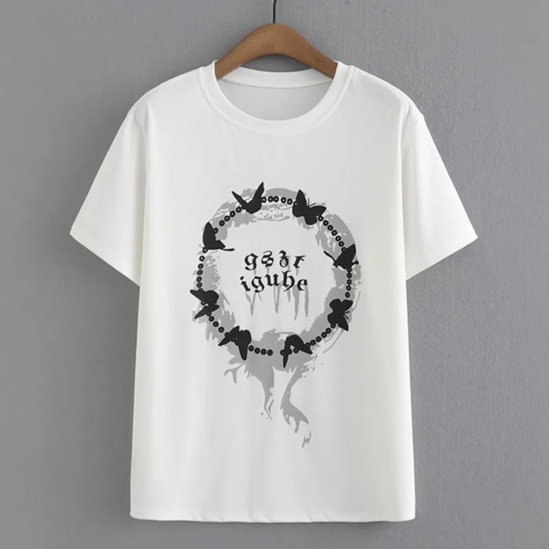 

Plus Size T-Shirt Women Clothing Ice Fabric Butterfly Print Unisex Tees Short Sleeve Curve Tops Summer 2023
