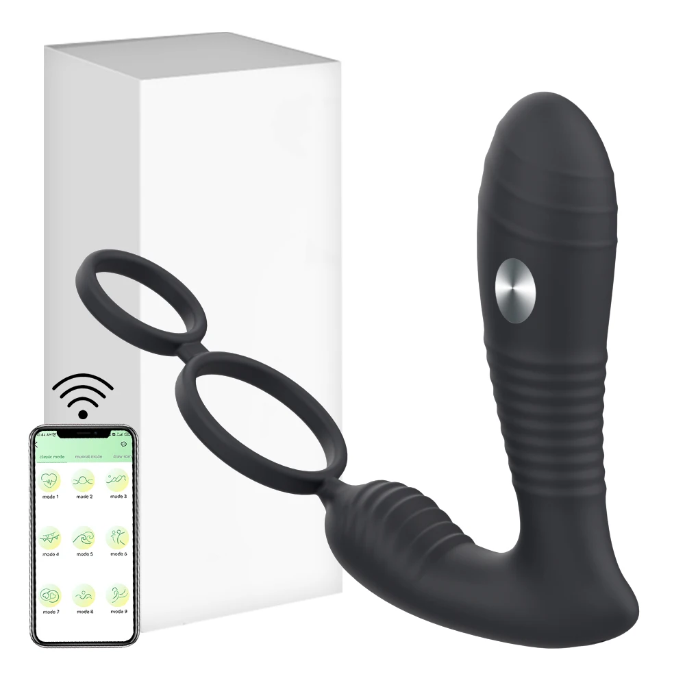 Vibratore Prostata Stimolatore Anale Massaggiatore Ritarda Eiaculazione Anello di Blocco Anale Butt Plug APP R_voghion.com