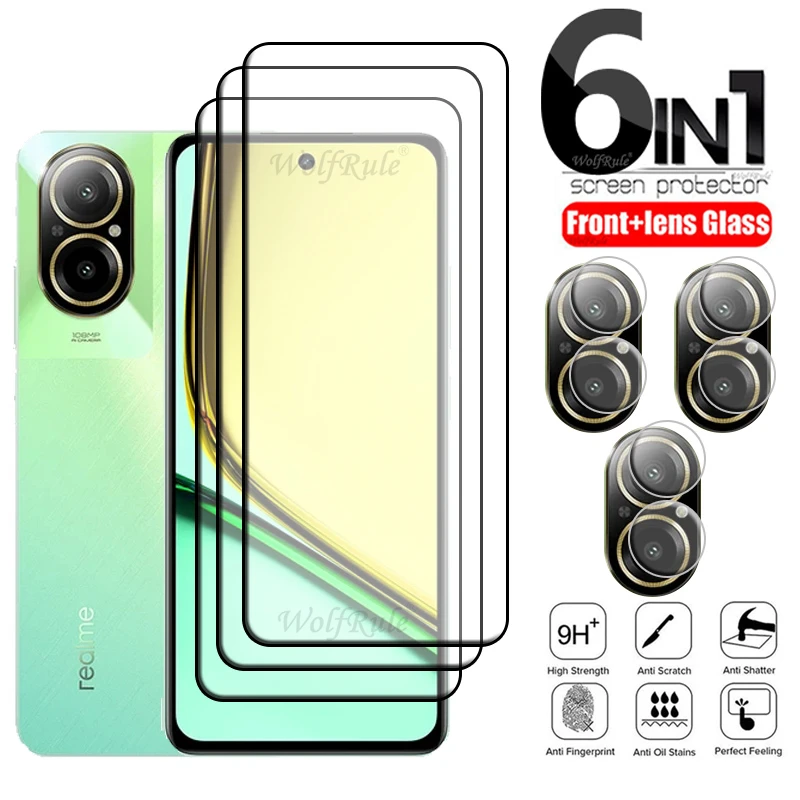 6-in-1 For Realme C67 Glass For OPPO Realme C67 4G Tempered Glass Protective Full Cover Screen Protector Realme C67 4G Len Glass цена и фото