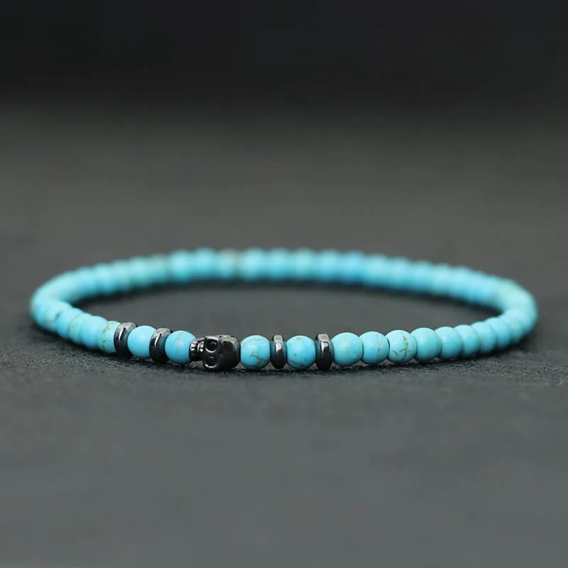 Men Gothic Skull Tiger Eye Stone Bracelet