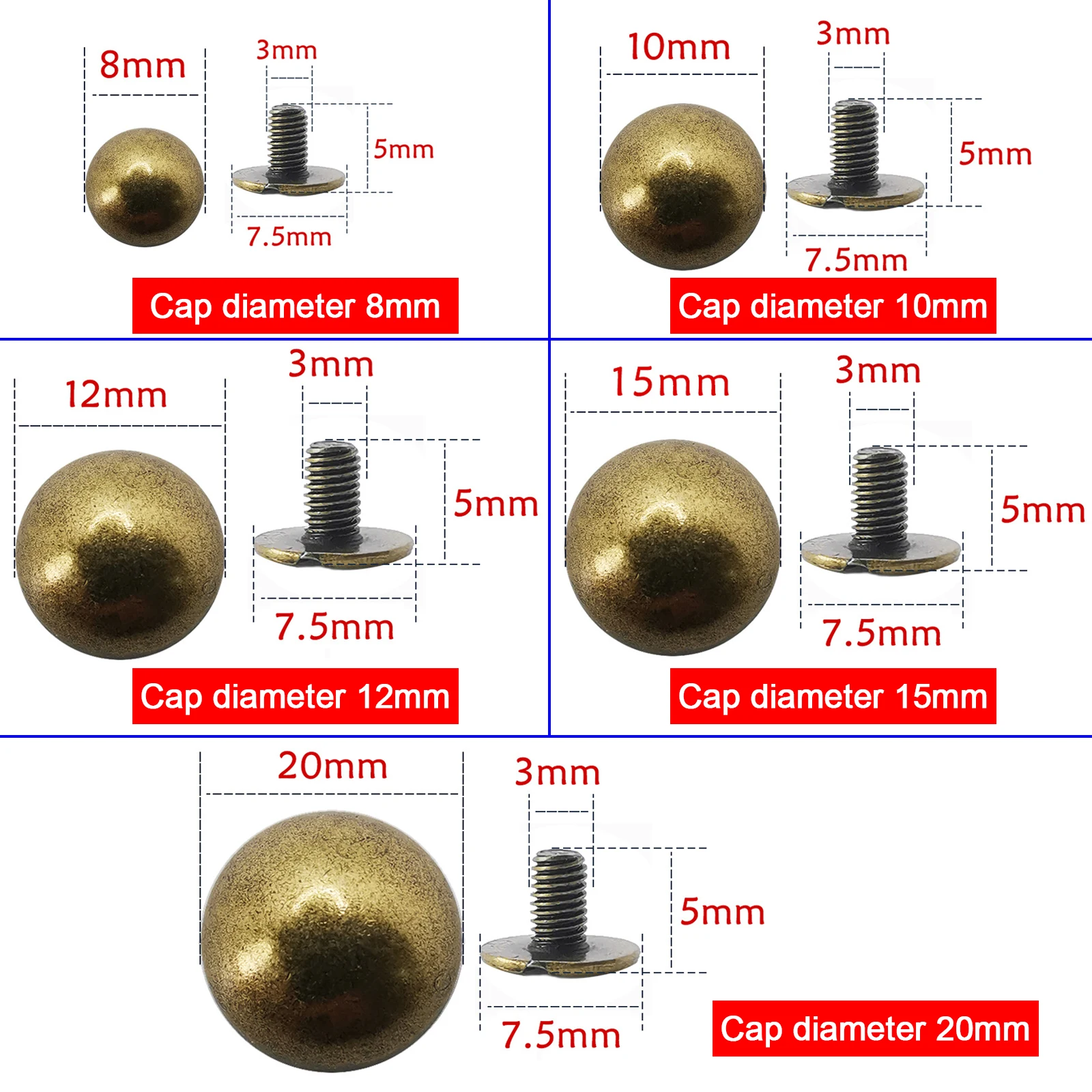 Dome Rivets Screws Spike Studs Punk Spots Garment Leather Craft Belt Wallet Decoration Parts 8/10/12/12mm 10pcs metal rivets,belt strap rivets,copper rivets,metal studs,leather rivets,pearl rivets