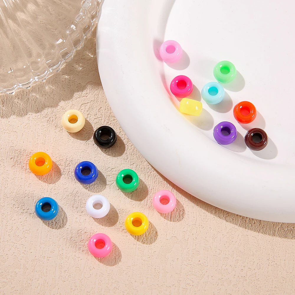 100 teile/los 9mm mehrfarbige Acryl Big Hole Spacer lose Perlen für DIY Handwerk Kinder Schmuck Halskette Armbänder Herstellung Lieferungen – Detail 5