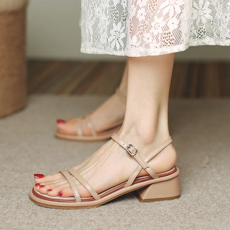 

Summer Footwear Women's Sandals with Heels Blocks Fashionable Medium Heel Sandals for Women Stylish Open Toe Sandale A Talons