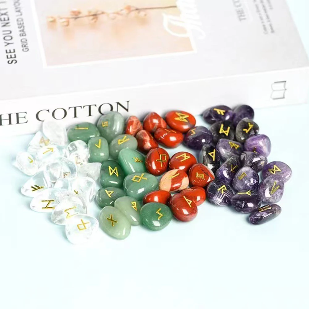 100% Natural stone metal Posting Germanic Runes Runes irregular Rolling carving Reiki Healing Divination Memorial collection