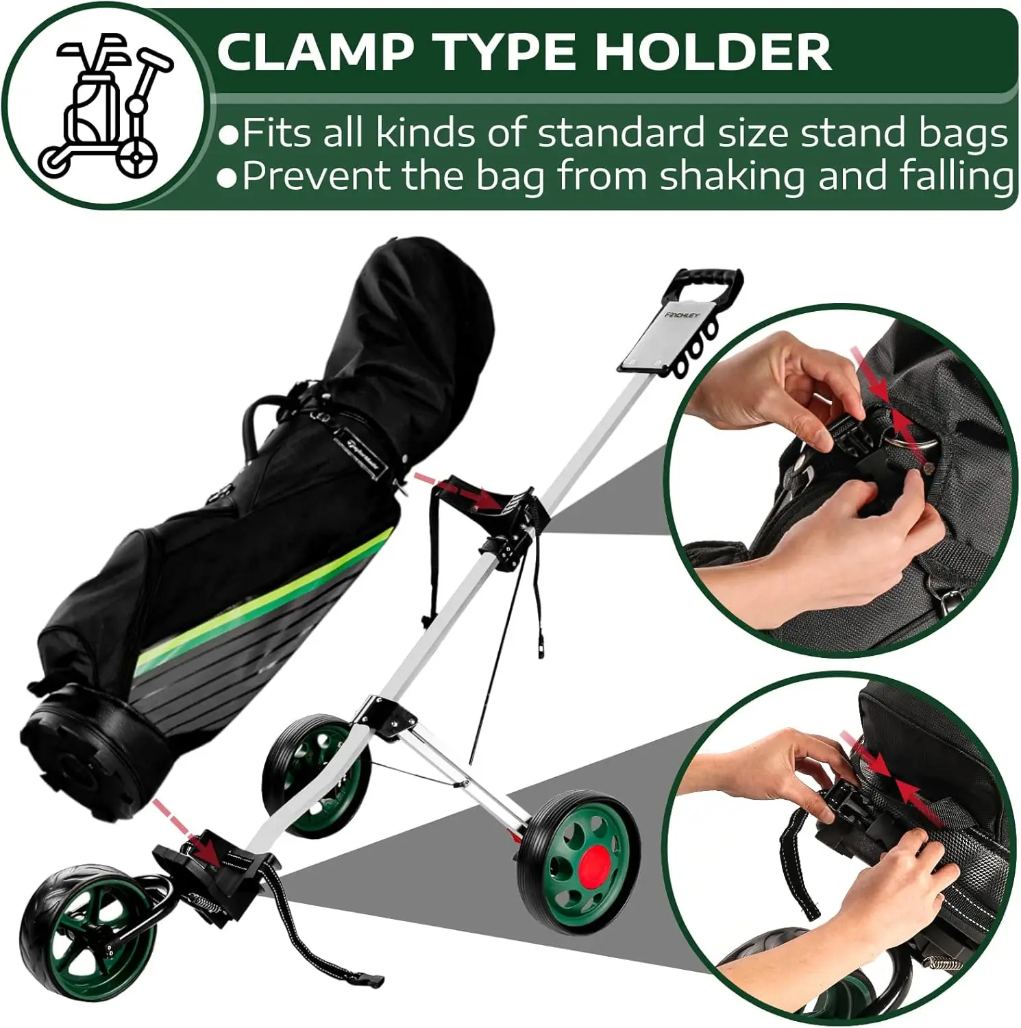 Golf Push Cart-Lightweight, 3-Wheel Golf Cart with Locking Foot Brake