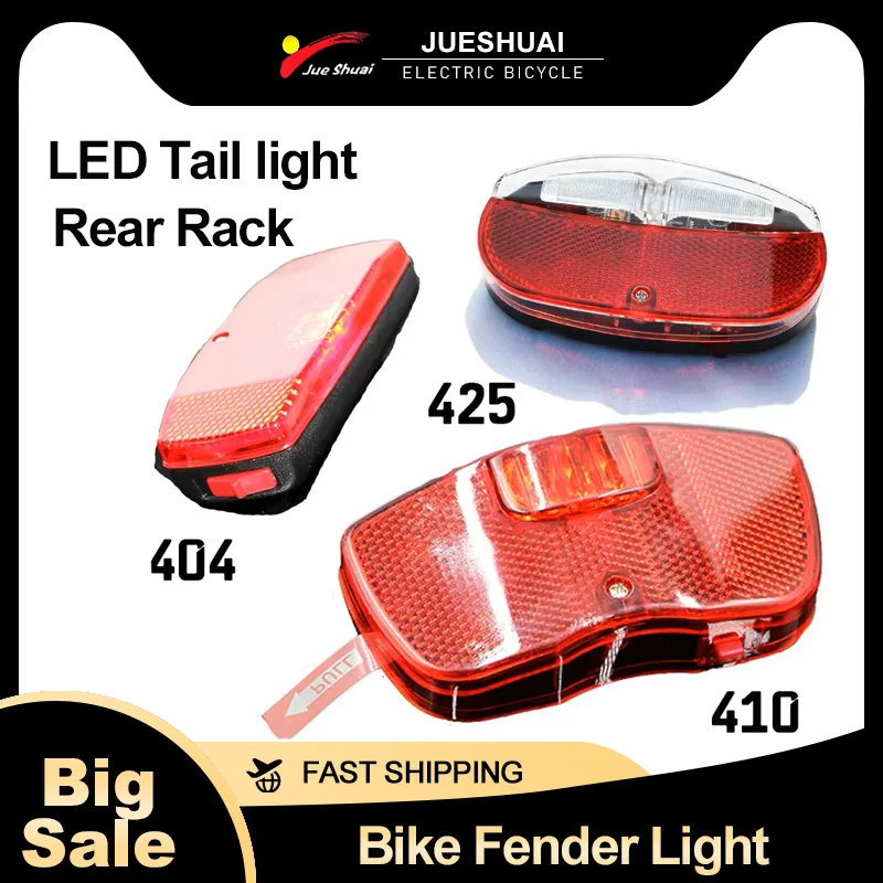 Bike Rear Light Lamp Taillight on Rear Rack AA Battery Flector Ebike LED Rear Light Safety Warning Bicycle Parts Accessories