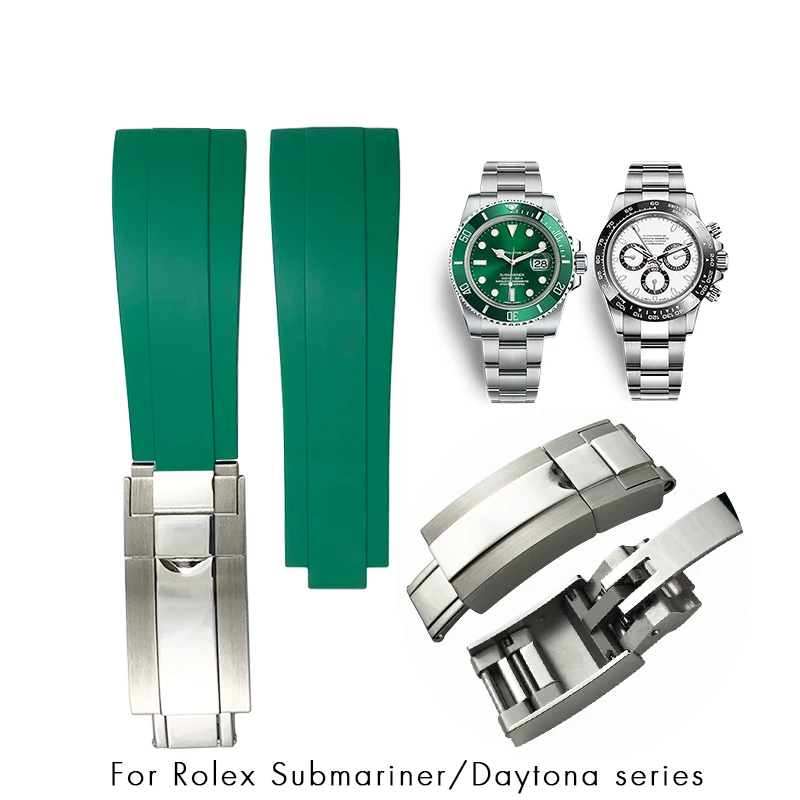

Rubber Short Buckle Watchband 20mm Fit for Rolex Daytona Yacht Master Submariner OYSTERFLEX Small Wrist Soft Strap