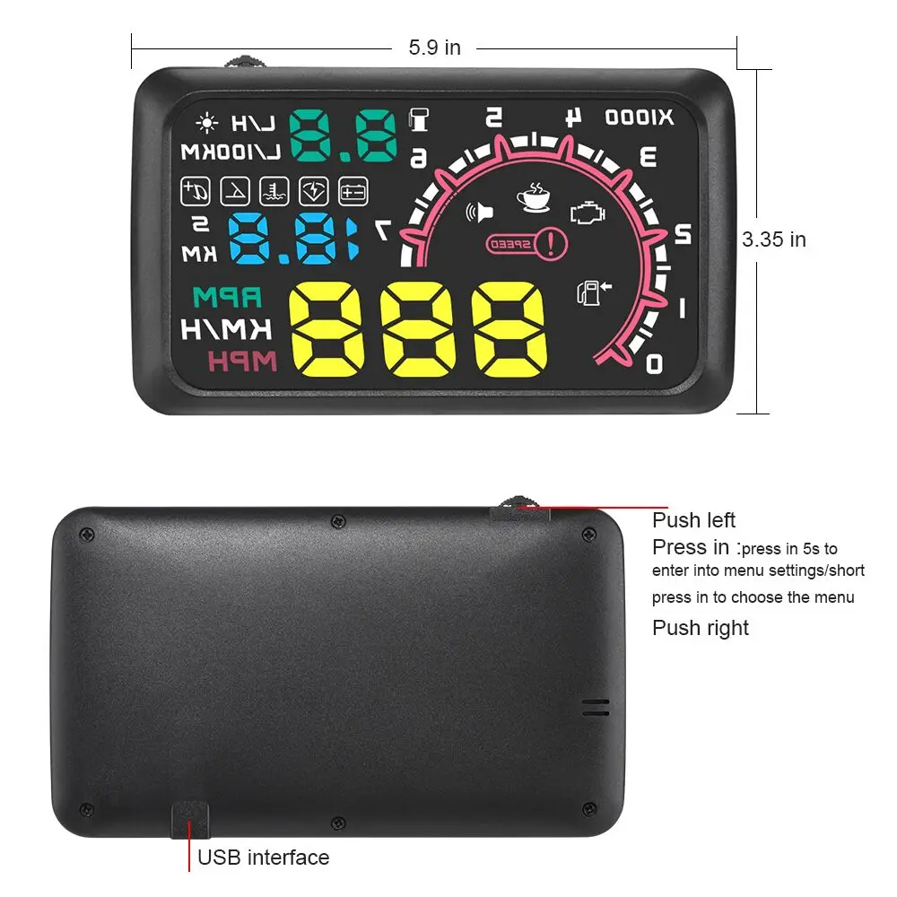

Multi-Function Car 5.5 Inch Hud Head Up Display Speeding Fuel Warning Windshield Projector System With Obd2
