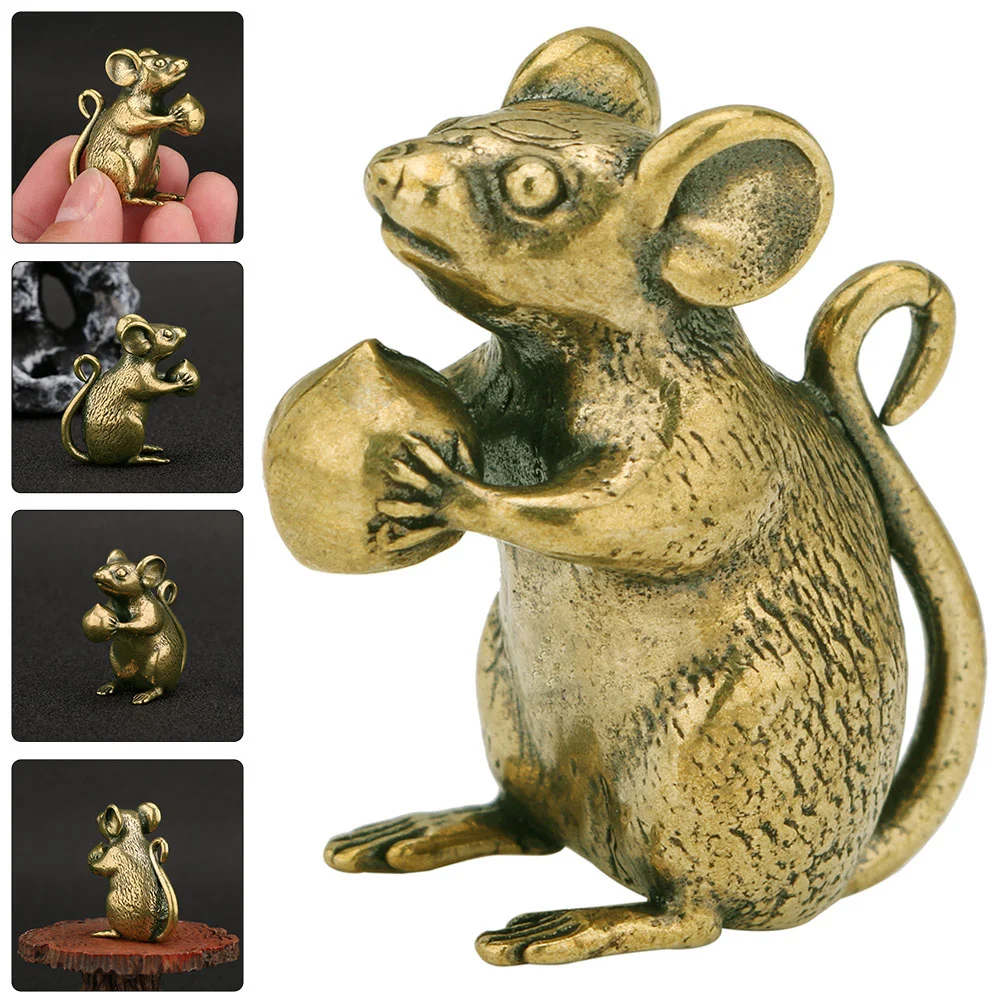 

Brass Mouse Ornament Vintage Decor Household Statue Miniature Lovely Office Modeling