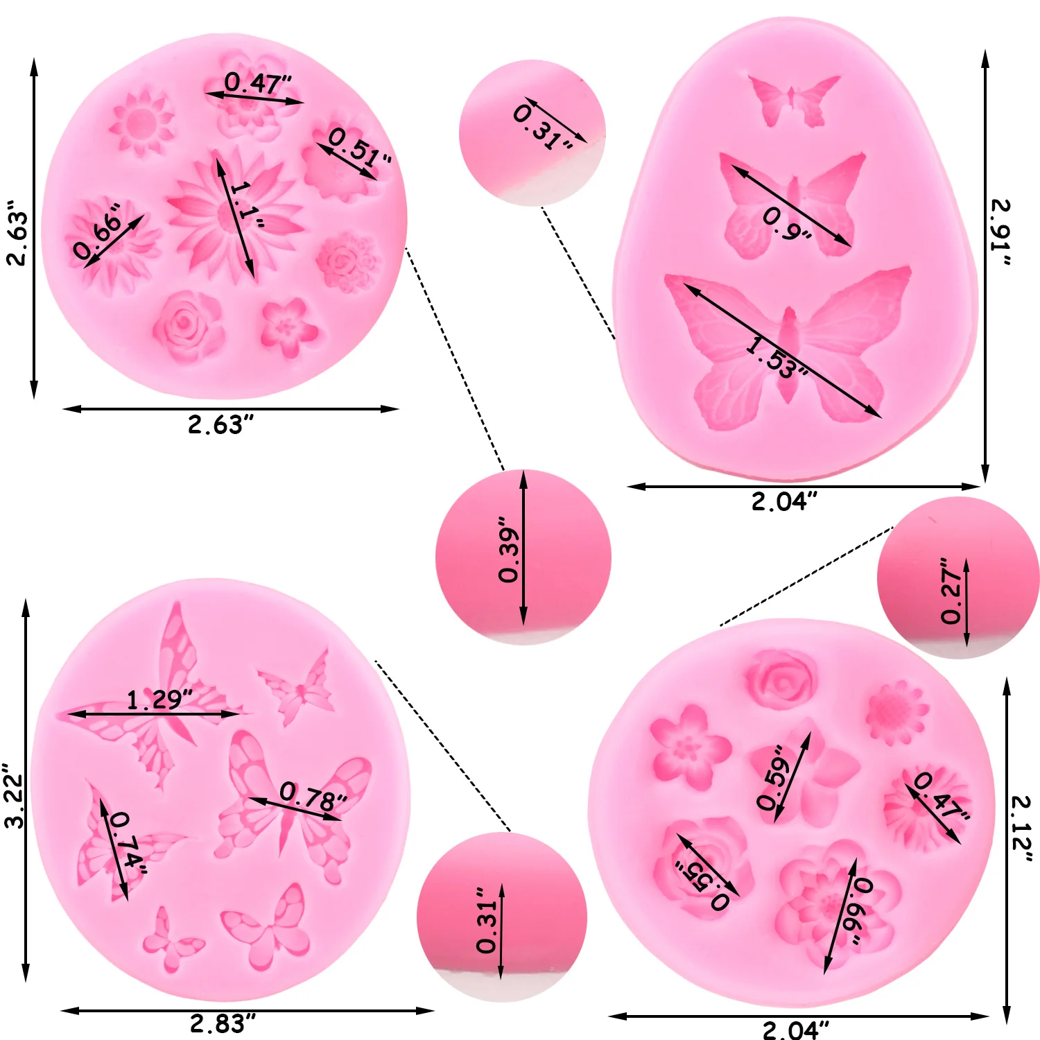 Mujiang Butterfly Silicone Molds Mini Butterfly Fondant Mold For Chocolate  Candy Gum Paste Cupcake Topper Polymer Clay Cake Decorating Set Of 4